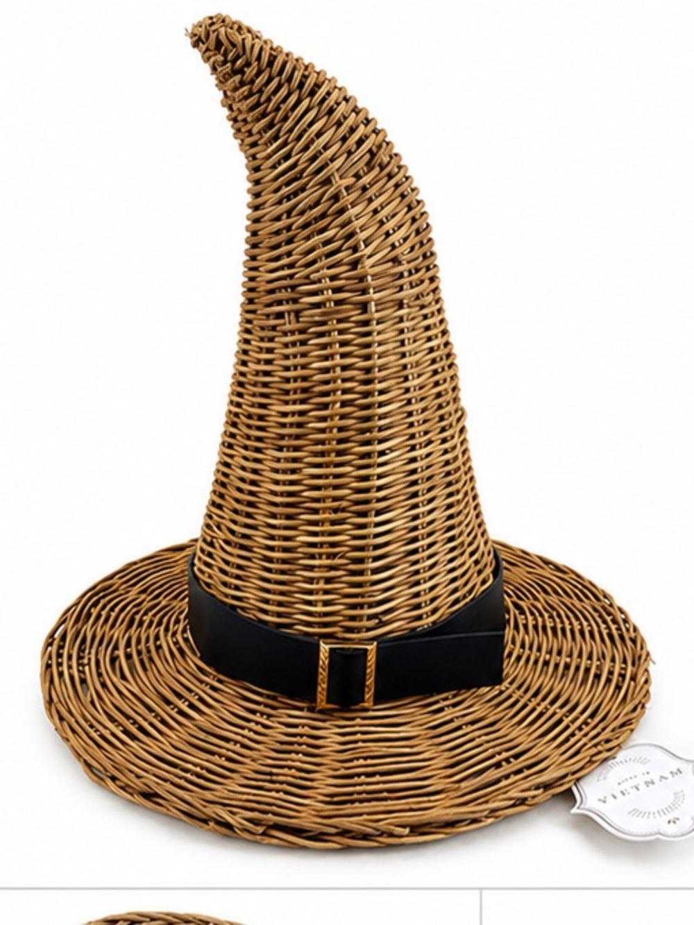 Natural Rattan Wicker Witch Hat Halloween Centerpiece Fall Decor NWT